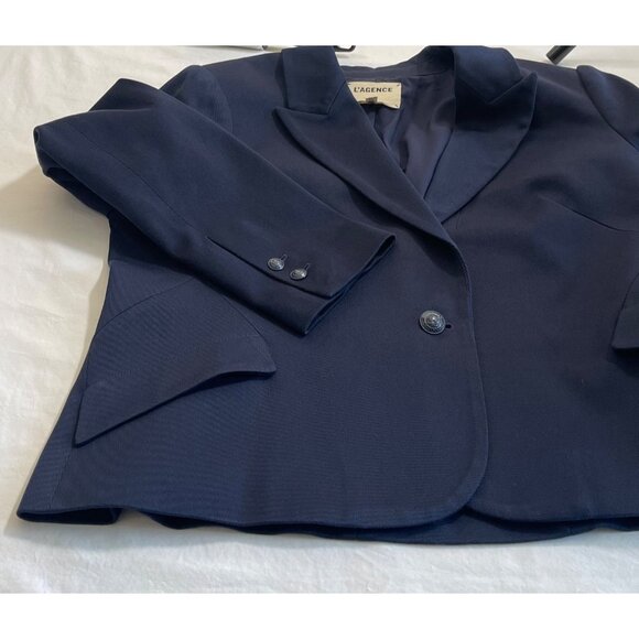 L'Agence Jennah Cropped Single Breasted Blazer Navy Blue - Picture 5 of 12